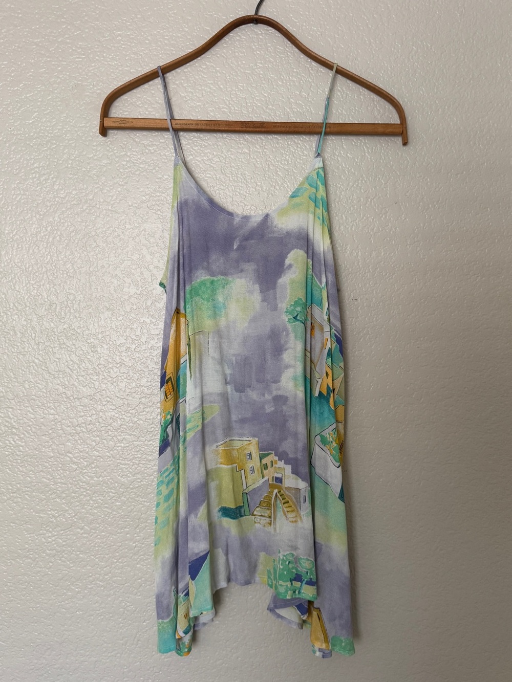 Watercolor Print Spaghetti Strap Mini Slip Dress - Lavender, Seafoam, Yellow